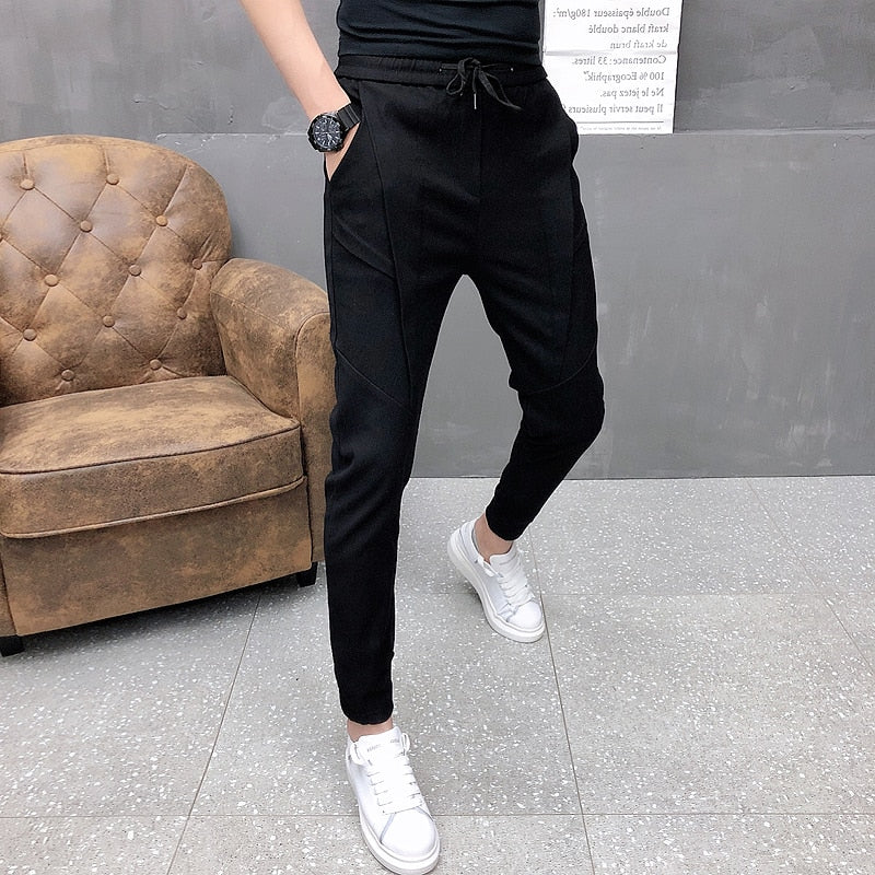 Mode Korean Solid Joggers Männer Hohe Qualität Frühling Herbst Hosen Männer Slim Fit Kordelzug Herren Casual Hosen Schwarz / Grau 36-28 Heiß