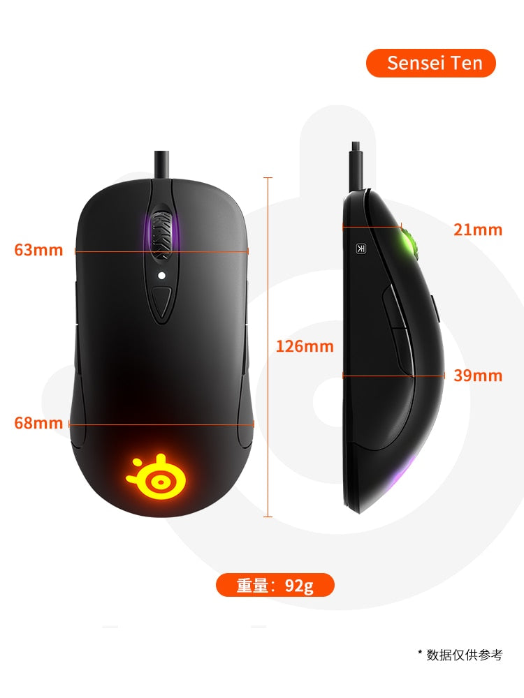 SteelSeries Sensei Ten Gaming Mouse 18,000 CPI TrueMove Pro Sensor óptico 8 botones Interruptores mecánicos Iluminación RGB
