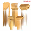 Western Cutlery Set 30 Piece Tableware Set Stainless Steel Dinnerware Black Spoon Fork Knife Dinner Set Complete Home Flatware