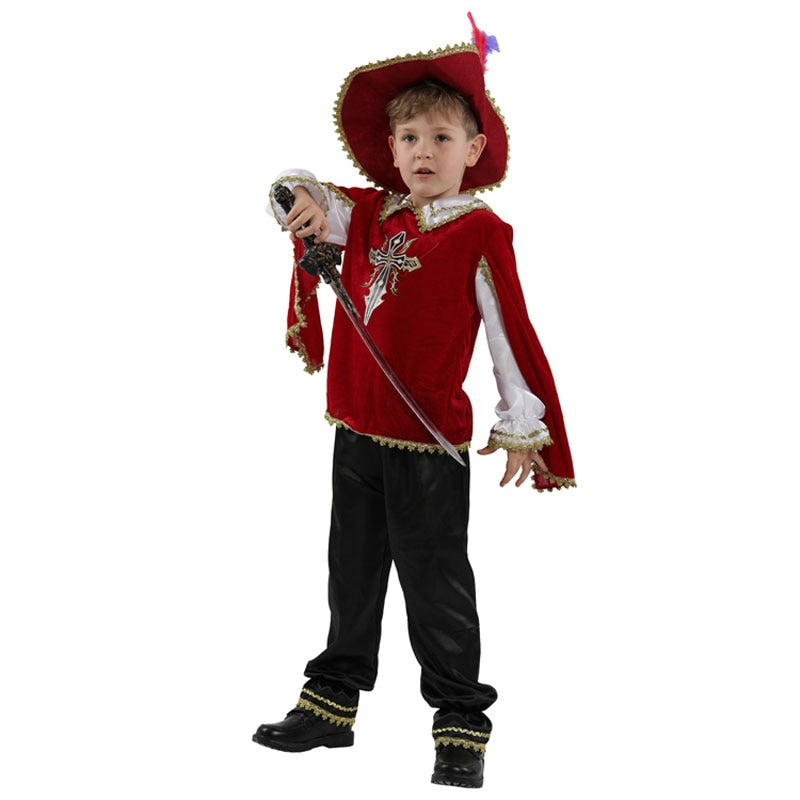 Disfraz de mosquetero de caballero Medieval rojo para niños, disfraz de Guerrero romano griego para niños, Carnaval de Halloween, Mardi Gras, vestido elegante