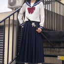 Cute Sailor suit Long sleeve JK School uniform sets for girls White shirt and dark blue pleated skirt suits Student Cosplay