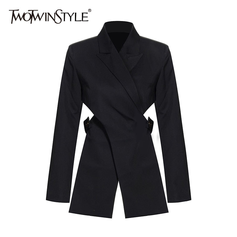 TWOTWINSTYLE Casual Patchwork Women Blazer Notched Long Sleeve High Waist Waistless Irregular Suits Female Fashion Clothing New