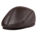 LA SPEZIA Winter Flat Caps Beret Men Black Warm Duckbill Hat Ivy Male Earflaps Thicker Genuine Leather Solid Classic Driving Cap