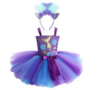 Kids Girls Mermaid Princess Dress Sleeveless Mesh Tutu 3D Flower Hair Hoop Set Children Halloween Theme Party Cosplay Costume