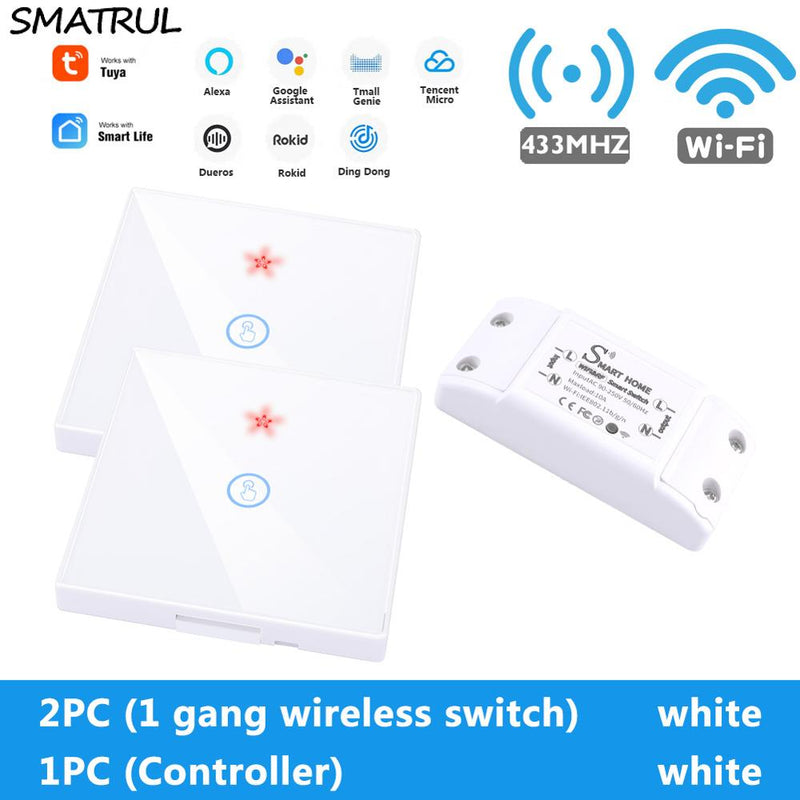 SMATRUL Tuya Smart Home APP WiFi Touch Schalter Licht RF 433 MHz Wandpanel DIY Relaismodul Timer Alexa Sockel Lampe 110-220V