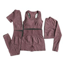 5pcs Women Workout Seamless Yoga Set Fitness Short Sleeve Long Crop Top Shirts Running Leggings Gym Clothes