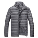 Schinteon Men Ultra Light White Duck Down Jacket Thin Stand Collar Solid Color Simple Autumn Outwear