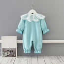 Newborn Toddler Infant Baby Girls Rompers Lace Collar Jumpsuit Playsuit Little Girls Outfits Baby Clothes Blue 0-2T