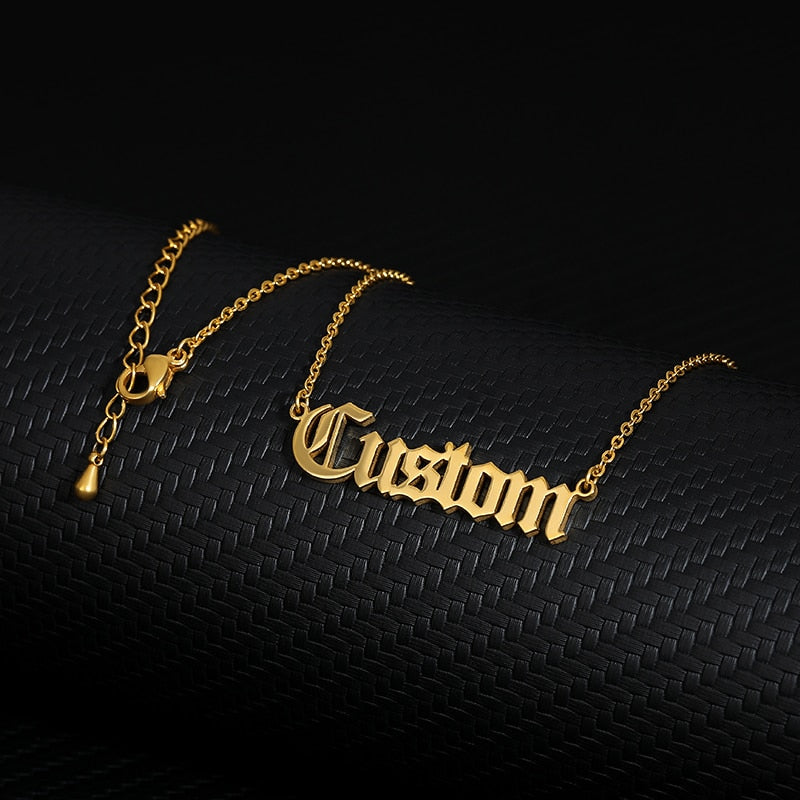 Old English Custom Name Necklaces For Women Men Stainless Steel Customized Necklace Pendant Jewelry Personalized Goth Neck Chain
