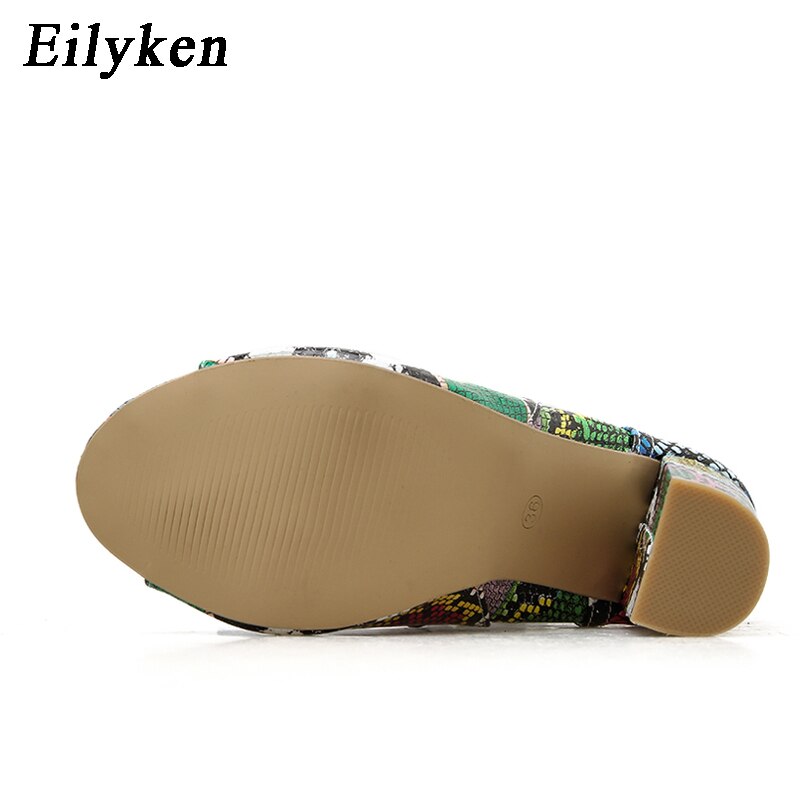 Eilyken, botines de mujer con estampado de serpiente de colores mezclados de verano, sandalias de cuero PU de alta calidad, zapatos con cordones cruzados y punta abierta