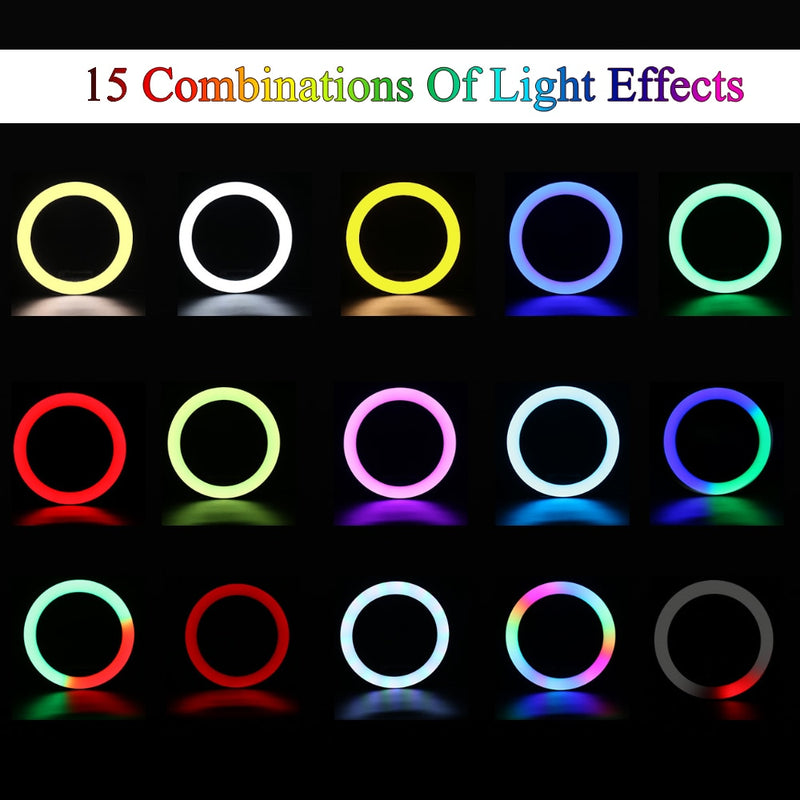 10 inch Ring Light RGB02 26cm 33cm 20cm LED Rainbow Light With Tripod Stand 1.6M Dimmable RGB Set For Short Video YouTube Live