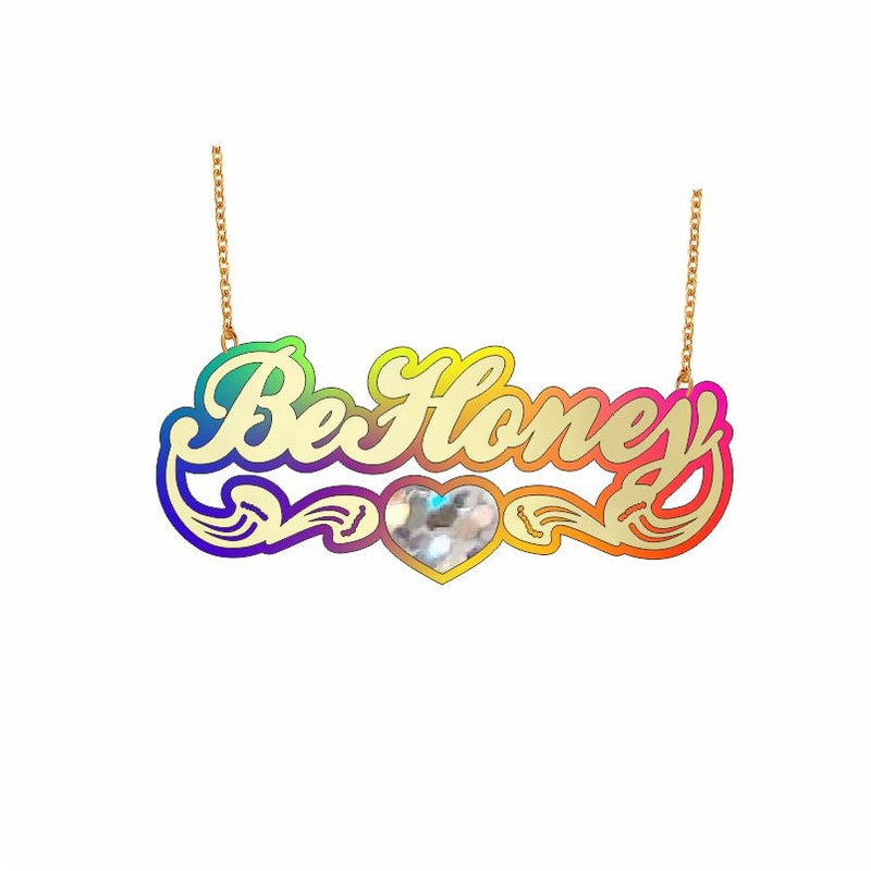 BeHoney Mode Einfach Persönlichkeit Acryl Name Bambus Ohrringe Cartoons Regenbogen Name Halskette Schmuck Weihnachtsgeschenk C4