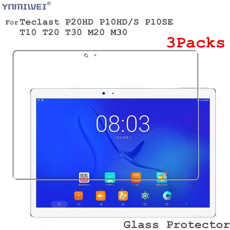 Películas de vidrio de 3 piezas para Teclast P20hd P20 HD Protector de pantalla para Teclast M40 M40SE P25T T40 Pro Plus T50 T30 M30 Protector de vidrio