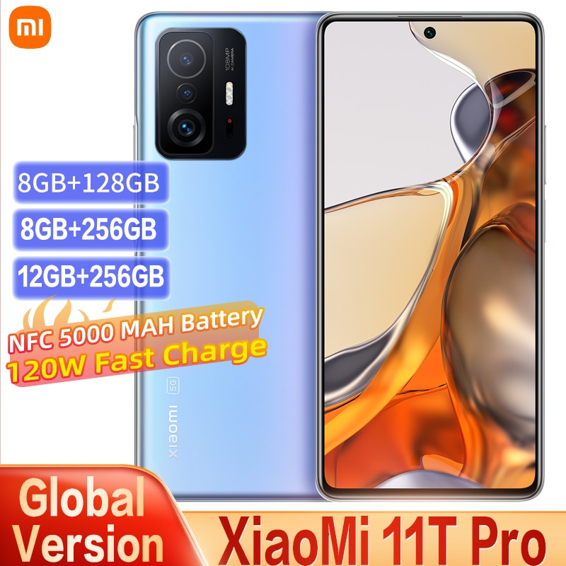 Versión global Xiaomi Mi 11T Pro 5G Teléfono 12GB + 256GB Snapdragon 888 NFC 108MP Cámara 120W Pantalla AMOLED de carga rápida Smartphone