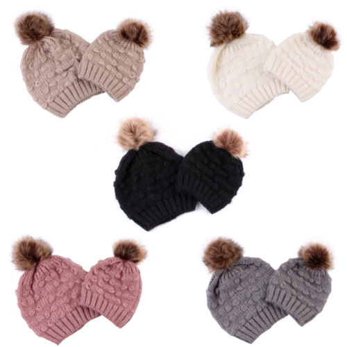 lioraitiin Mom Kid Beanie Hat Gorro de punto Gorro de punto para bebé recién nacido Gorro de mezcla de algodón sólido