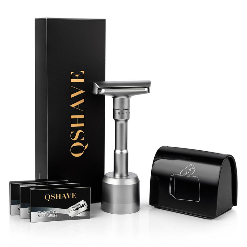 Kit de maquinilla de afeitar de seguridad ajustable QSHAVE, soporte para kit de afeitado para hombres, maquinilla de afeitar, estuche para eliminación de cuchillas, juego de 15 cuchillas