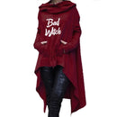 Letter Letters Print Hoodies For Women Long Irregular Sweatshirts Hoodies Kawaii Femmes Casual 2021 Printing Clothings Street