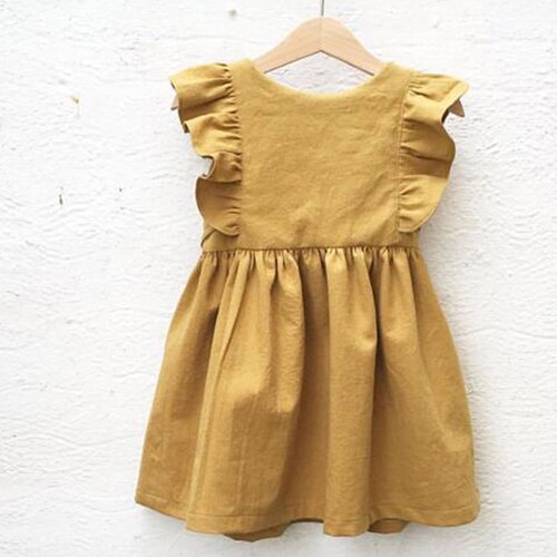 2020 neue Sommer-Baby-Kleider European America Kleinkind-Kind-Mädchen-Kleid-beiläufige Leinenkleidung Rüschen süße Prinzessin Dress