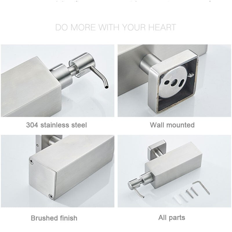 304 Stainless Steel Soap Dispenser Wall Mount, Manual Liquid Soap Dispenser Shampoo Dispenser for Kitchen and Bathroom