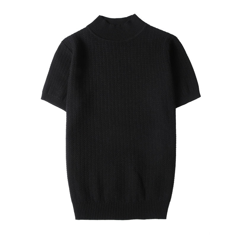 Autumn New Short Sleeve Knitted Sweater Men Tops Clothing 2023 All Match Slim Fit Stretch Turtleneck Casual Pull Homme Pullovers