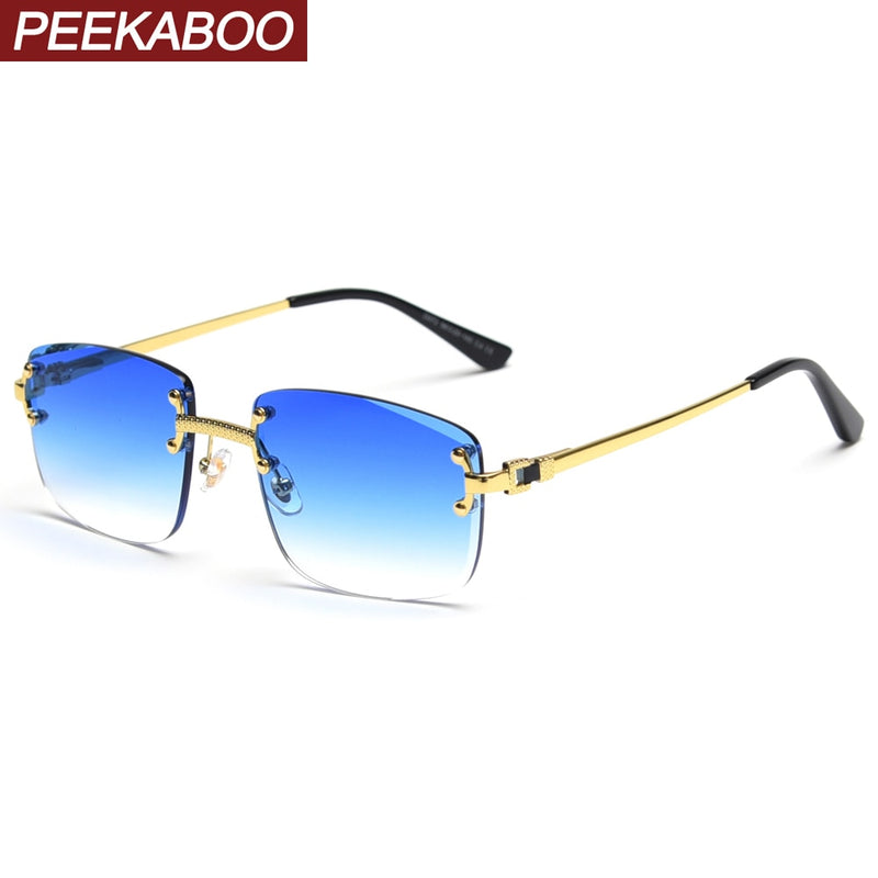 Peekaboo gradient lens metal sunglasses rimless square blue uv400 high quality brown women sun glasses for men 2022 frameless