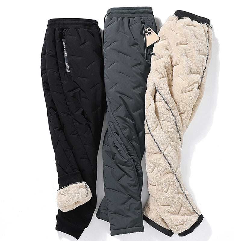 Pantalones de chándal de lana gruesa con bolsillos y cremallera para invierno