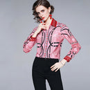 Summer Women Slim Blouses Tops Baroque Print Runway Long Sleeve Shirt Ladies Collar Elegant Vintage Office Shirts Work Wear