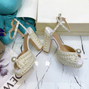 2021 Pearl Platform Sandals Women Open Toe Rhinestone Diamond Square High Heels Shoes Woman Sexy Wedding Shoes