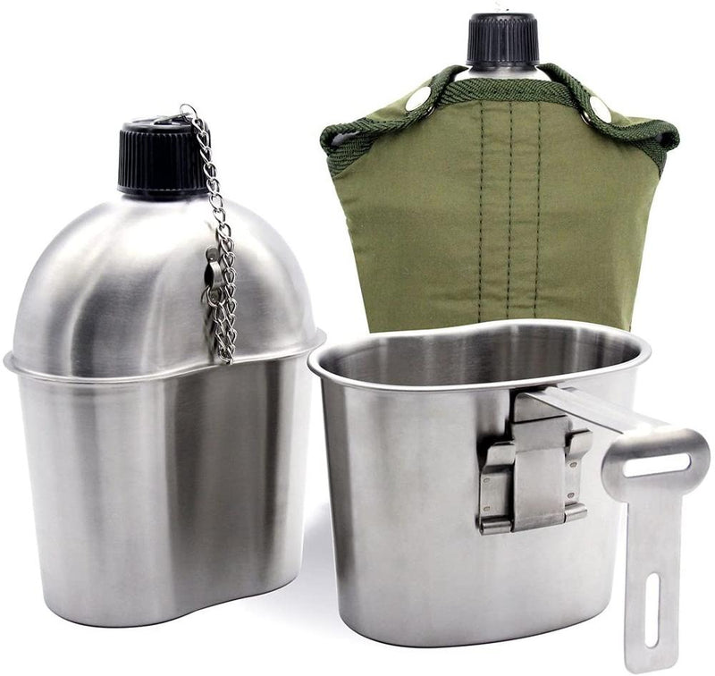 3 Teile / satz Edelstahl Militär Kantine Tasse Tragbare Kantine Tasse Mit Deckel Grüne Abdeckung Camping Wandern Picknick Reise Zubehör