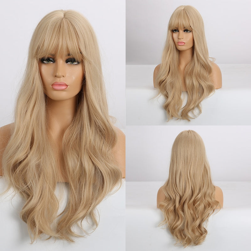 EASIHAIR Grey Ombre Wavy Wigs Long Synthetic Wigs for Women Wigs with Bangs Natural Hair Wigs Heat Resistant Cosplay Wigs