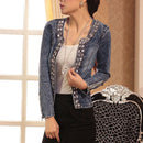 Spring Fashion Women Denim Jacket Slim Zipper Casual Short Sequins Outerwear Ladies Vintage Biker Crystal Chaqueta Mujer A237