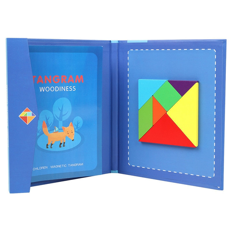 Magnetic Tangram Puzzle Book Educational Toys For Children Portable Baby Toys Kid Montessori Learning Intelligence Jigsaw Wooden