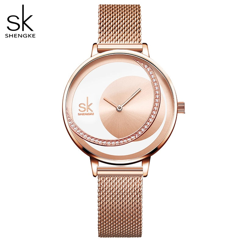 Reloj de cristal Shengke para mujer, relojes de vestir de marca de lujo para mujer, relojes de pulsera de cuarzo de diseño Original, reloj creativo para mujer