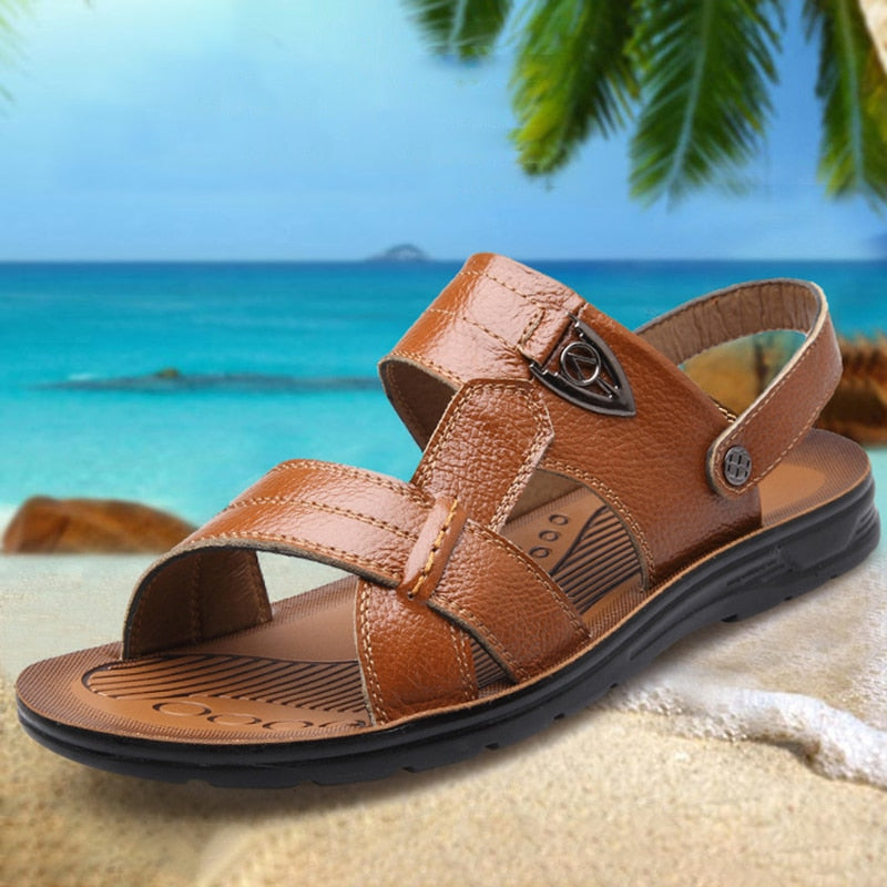 Sandalias de playa de cuero genuino de verano, zapatos de hombre, sandalias de cuero de talla grande 49 50 para hombre, calzado suave y cómodo para caminar al aire libre para hombre