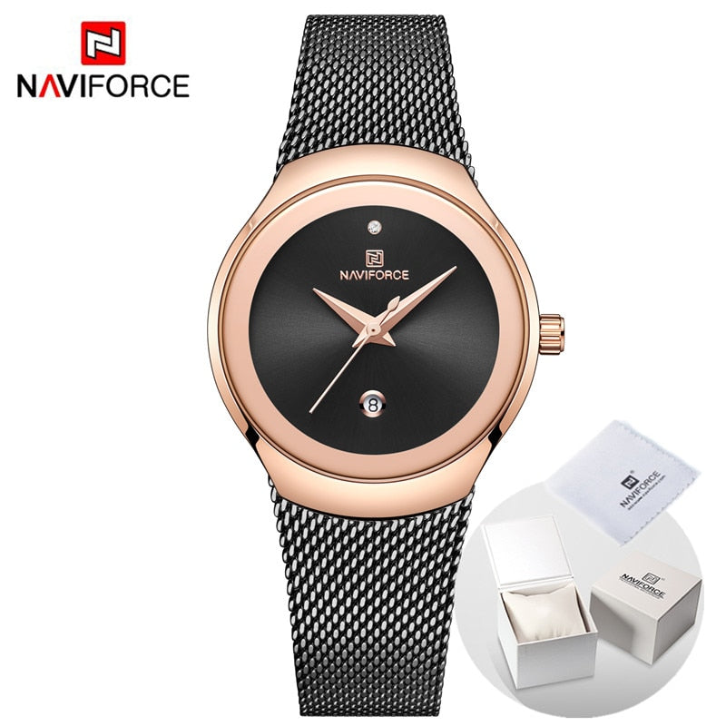 Relojes de marca de lujo NAVIFORCE para mujer, reloj de pulsera de cuarzo informal a la moda para mujer, reloj resistente al agua de acero inoxidable y oro rosa para chica