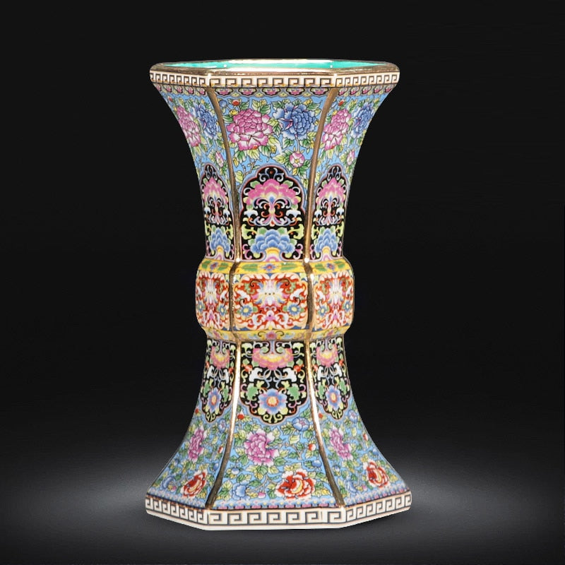 Enamel Qianlong Year of the Qing Dynasty Golden Hexagonal Vase Antique Porcelain Collection of Antique Porcelain