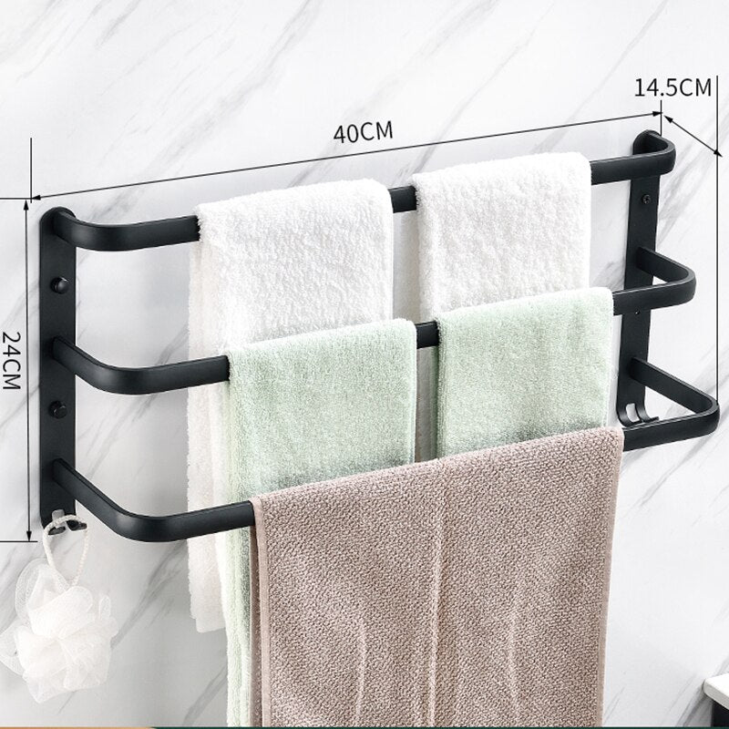 Wall Mounted Towel Rack Towel Hanger Rail Space Aluminum Black Towel Bar Rail Matte Black Towel Holder Bathroom Accessories