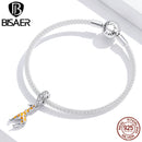 BISAER Animal Giraffe Dangle Charm 925 Sterling Silver Enamel CZ Beads Pendant DIY Original Bracelets Necklace Jewelry EFC258