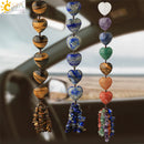 CSJA Heart Shape Natural Stone Car Hanging Chakra Chip Bead Healing Crystal Handmade Weave Lucky Ornament Window Wall Decor G541