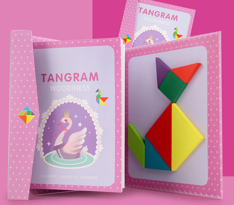 Magnetic Tangram Puzzle Book Educational Toys For Children Portable Baby Toys Kid Montessori Learning Intelligence Jigsaw Wooden