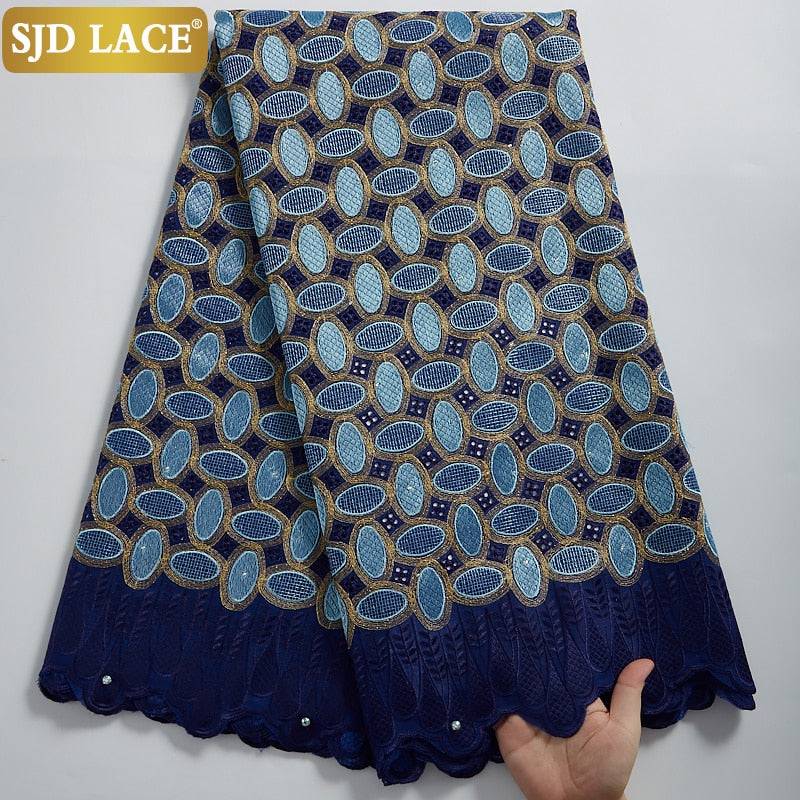 SJD LACE Hochwertige Schweizer Voile-Spitze 5 Yards afrikanischer Baumwoll-Spitzenstoff mit Loch im Dubai-Stil zum Nähen von nigerianischen Kleidungsstücken A2324