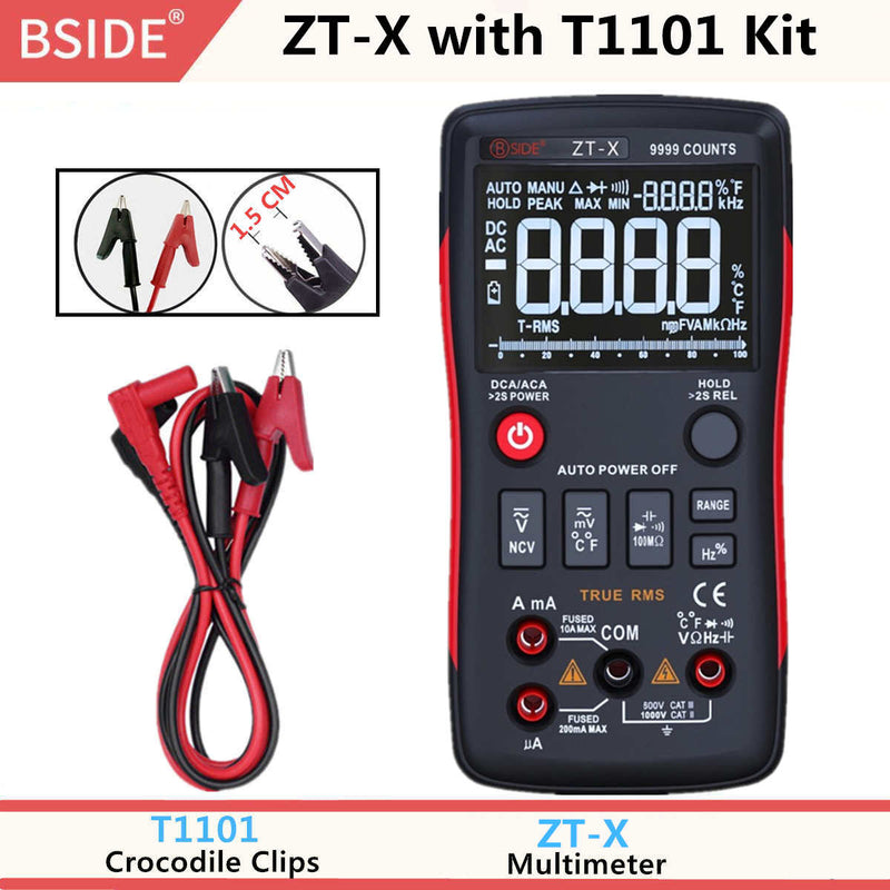 BSIDE ZT-X True RMS Digital Multimeter 3-Line Triple Display 9999 Counts AC/DC Voltage Temperature Capacitance Tester DMM ZT301