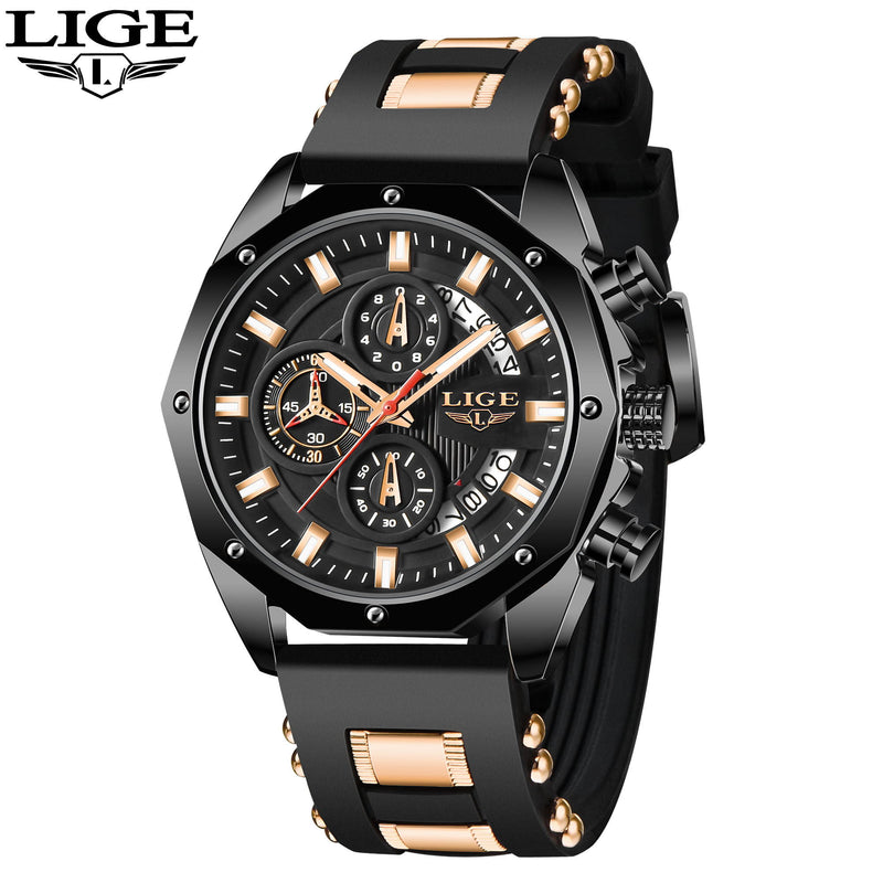 2022 NEW Top LIGE Brand Casual Fashion Watches for Man Sport Military Silicagel Wrist Watch Men Watch Chronograph Relojes Hombre