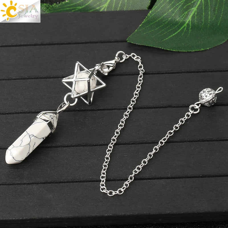 CSJA Natural Stone Quartz Pendulum for Dowsing Divination Hexagonal Crystal Merkaba Esotericism Shuttle Spiritual Pendulo G517