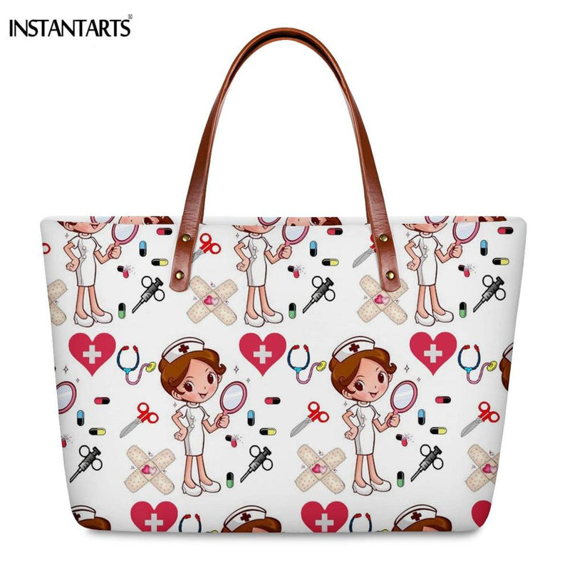 Bolsos de trabajo informales con estampado de enfermera de dibujos animados instantáneos para mujer, bolso de mano de gran capacidad, bolso de hombro de viaje a la moda paramédico de Hospital