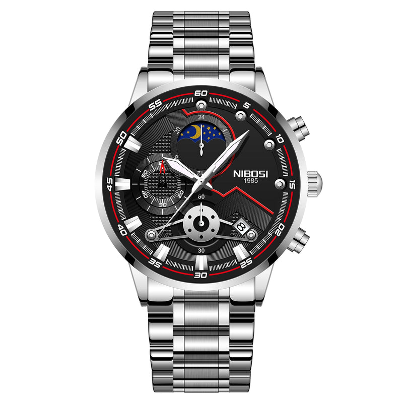 NIBOSI Herrenuhren schwarz Zifferblatt Metallband Luxus berühmte Top-Marke Männer Mode Freizeitkleid Militär Quarz Silber Armbanduhren