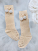 6 Colors.Unisex Children Cherry Hair Ball Knee High Socks.Baby Toddler In Tube Socks For Girls Boys.Kid Cherry Knitted Sock 2-6Y