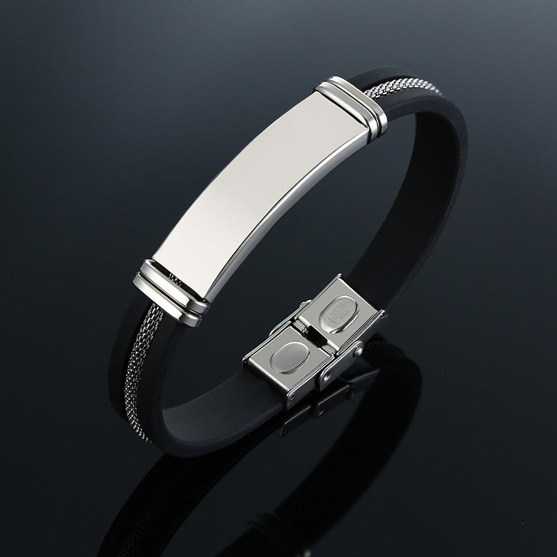 Vnox Casual Armbänder für Männer Frauen Benutzerdefinierte Gravur Edelstahl Personalisierter Silikon-Armreif