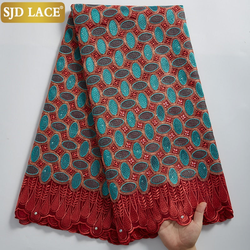 SJD LACE encaje de gasa suiza de alta calidad 5 yardas tela de encaje de algodón africano con agujero estilo Dubai para costura de ropa nigeriana A2324