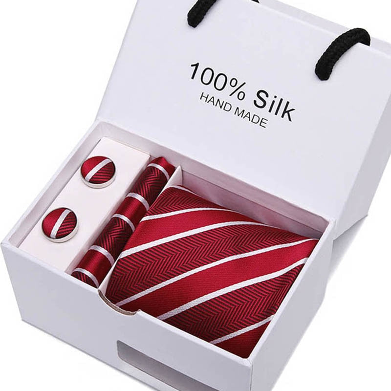 Joy Alice Wedding men neck ties gift box packing men brand luxury necktie pocket square silk tie set cufflinks handkerchief